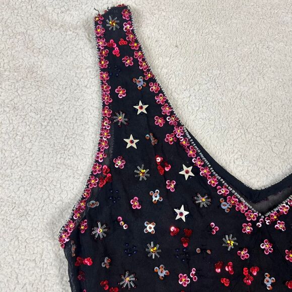 Insane One of a Kind Hand Sequined Velvet Tie Whimsigoth Fairy Sheer Mesh Top - Picture 2 of 6